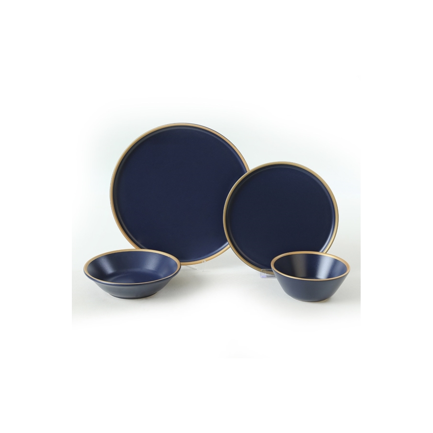Dinnerware set 24 pcs blue/gold/ceramic