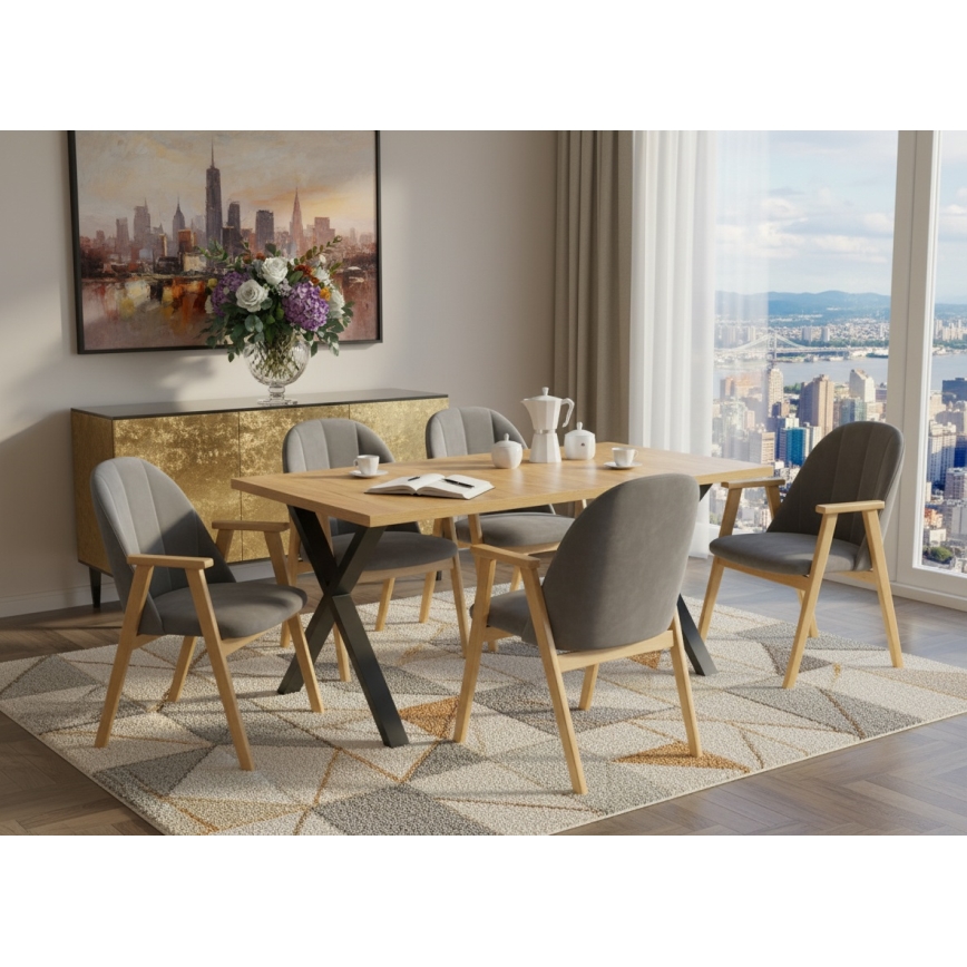 DOMO Extendable Dining Table 150/190 x 80 cm, Craft Oak/Black