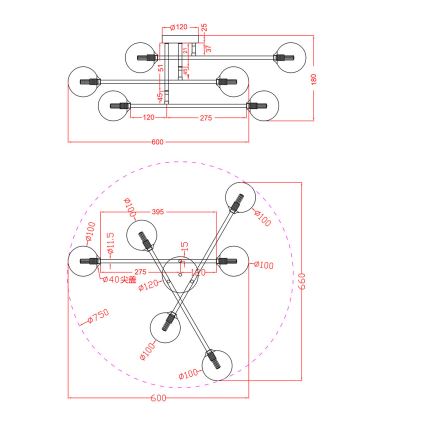 DORADO Flush-mount chandelier 6xG9/28W/230V — Gold