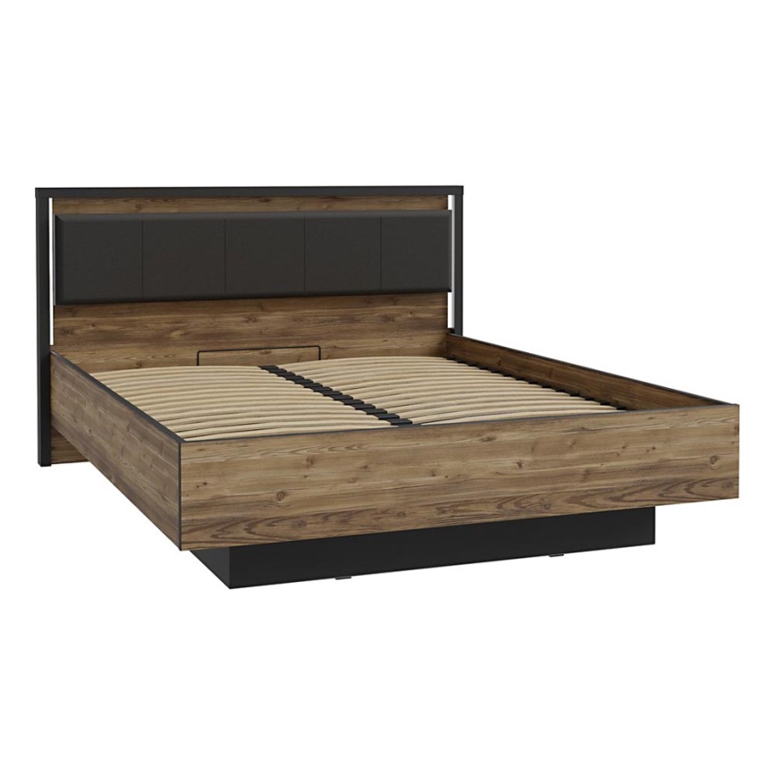 Double bed with storage OREN 160x200 cm brown/black