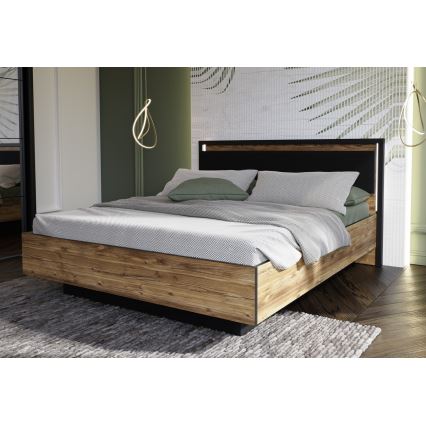 Double bed with storage OREN 160x200 cm brown/black