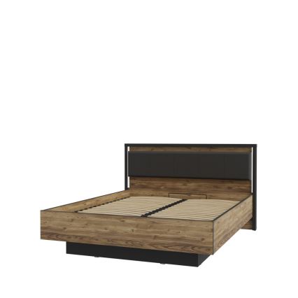Double bed with storage OREN 160x200 cm brown/black