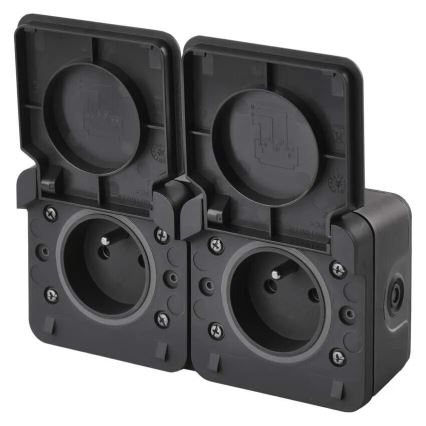 Double socket for humid environment IP55