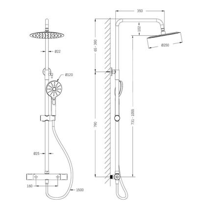 DRAGOR Thermostatic Shower Set — Polished Brass