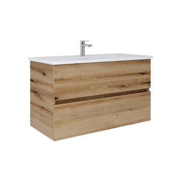 Dřevojas - BANO bathroom vanity unit with integrated basin, 100 x 47 cm, oak/white
