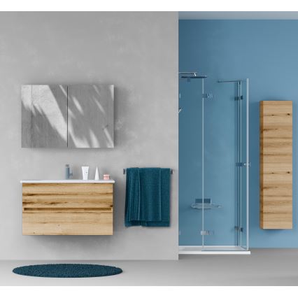 Dřevojas - BANO bathroom vanity unit with integrated basin, 100 x 47 cm, oak/white