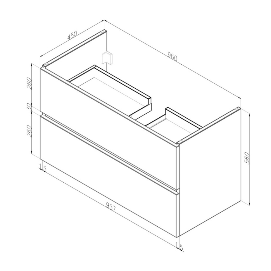 Dřevojas - BANO bathroom vanity unit with integrated basin, 100 x 47 cm, oak/white