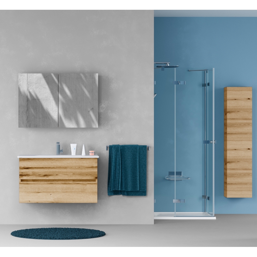 Dřevojas - Mirrored Bathroom Cabinet NEXI 100x68 cm, Oak