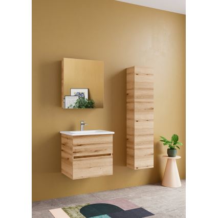 Dřevojas - Mirrored bathroom cabinet NEXI 60x68 cm oak