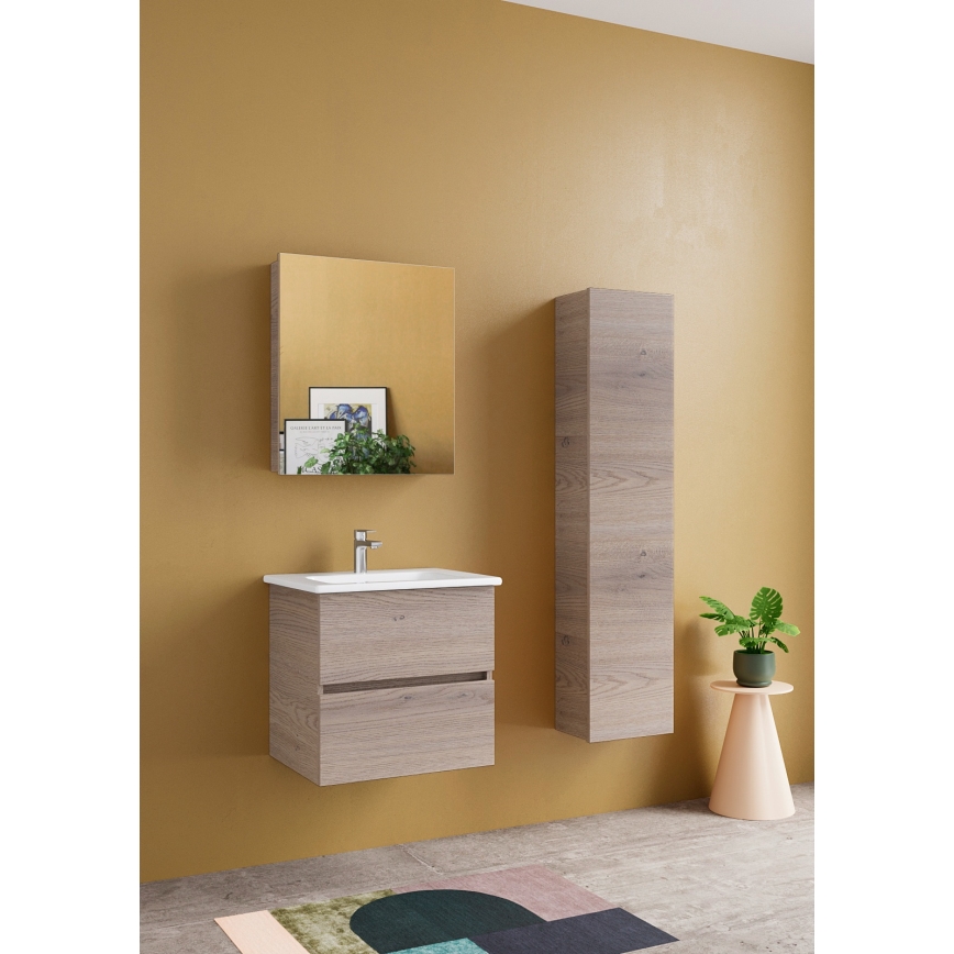 Dřevojas - NEXI 60x68 cm Mirrored Bathroom Cabinet, Dark Oak