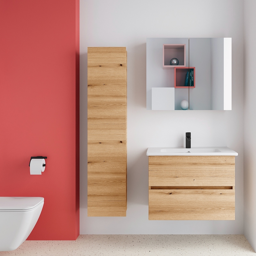 Dřevojas - NEXI Mirrored Bathroom Cabinet 80x68 cm Oak