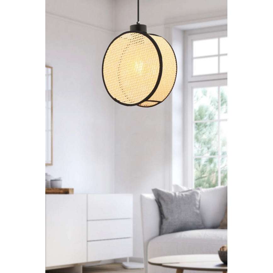 DRUM cable-hung pendant light 1xE27/60W/230V beige/black