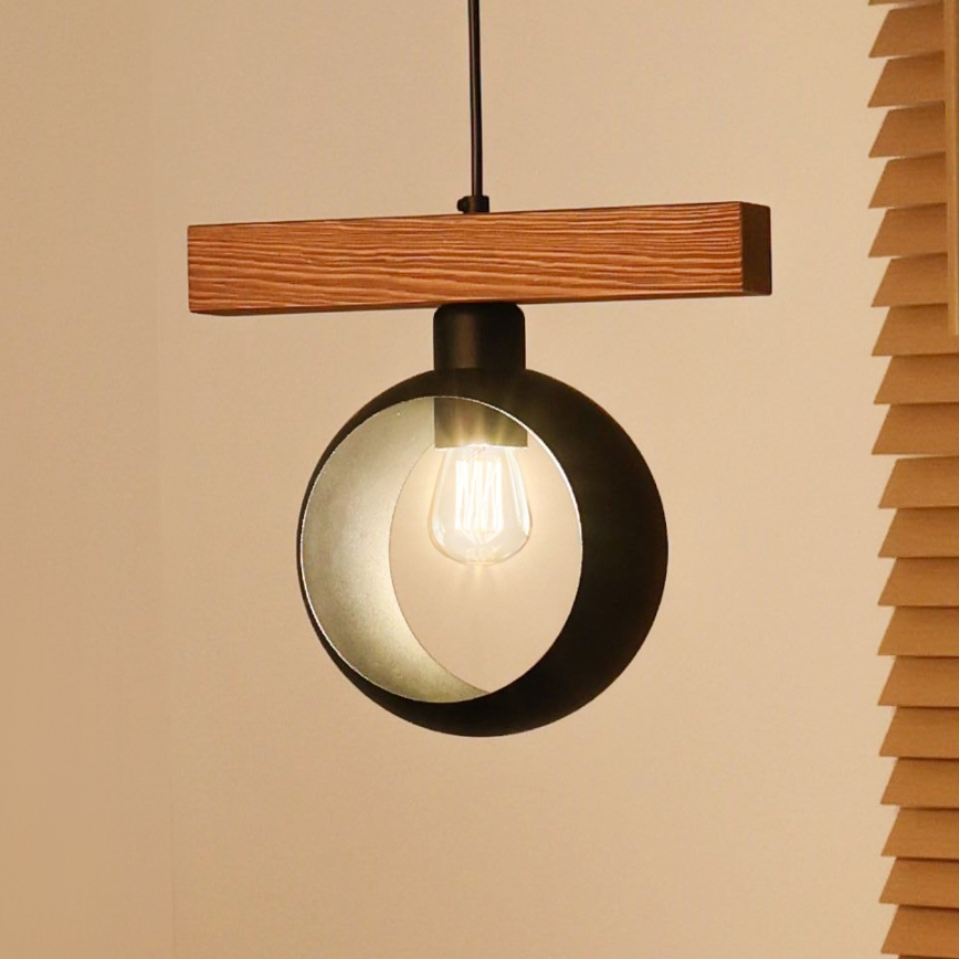 Duolla - Cable Pendant Lamp IRONLINE 1xE27/15W/230V pine oak/black