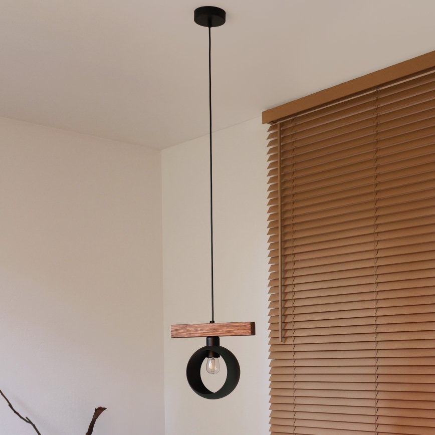 Duolla - Cable Pendant Lamp IRONLINE 1xE27/15W/230V pine oak/black