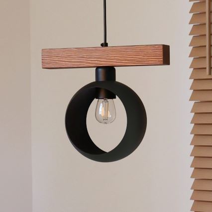 Duolla - Cable Pendant Lamp IRONLINE 1xE27/15W/230V pine oak/black