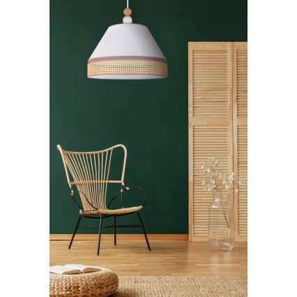 Duolla - Chandelier on a string AVIGNON 1xE27/15W/230V d. 50 cm white/rattan