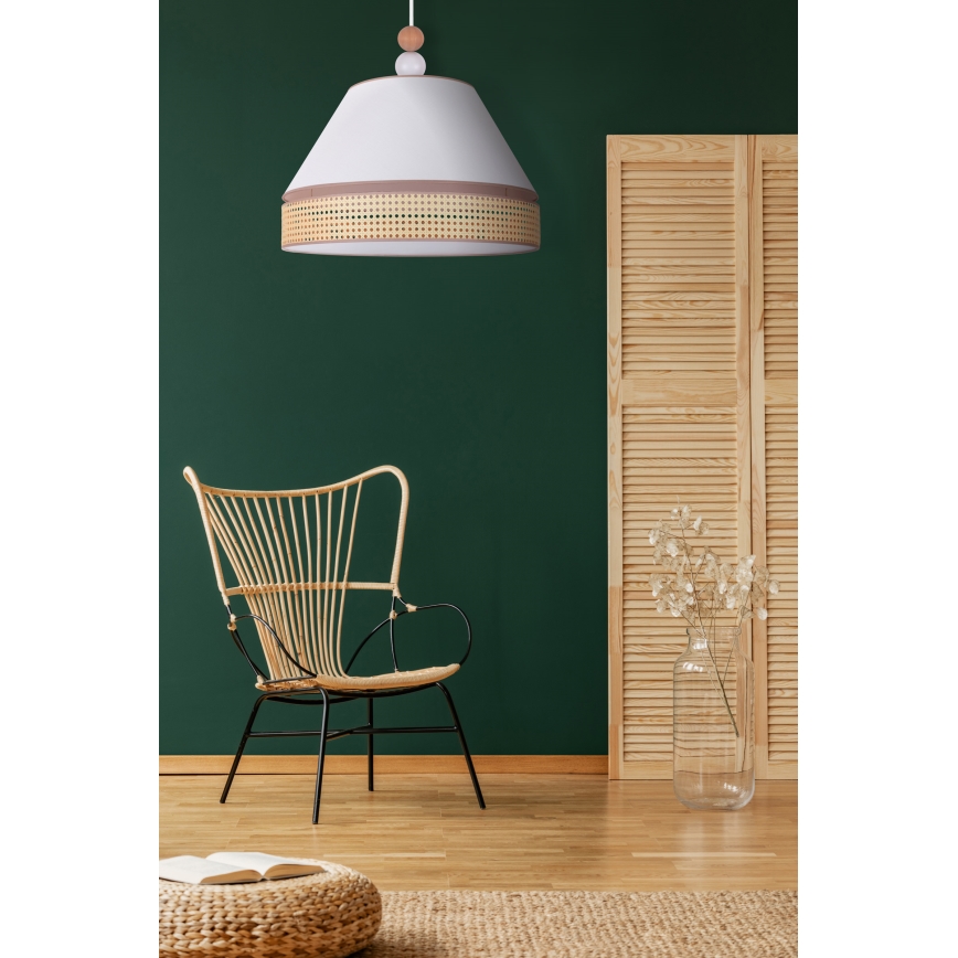 Duolla - Chandelier on a string AVIGNON 1xE27/15W/230V d. 50 cm white/rattan