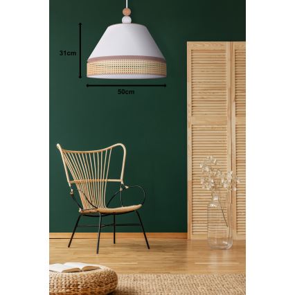 Duolla - Chandelier on a string AVIGNON 1xE27/15W/230V d. 50 cm white/rattan