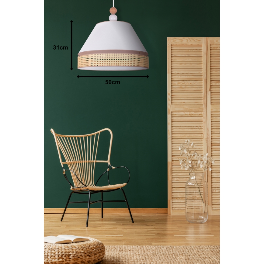 Duolla - Chandelier on a string AVIGNON 1xE27/15W/230V d. 50 cm white/rattan