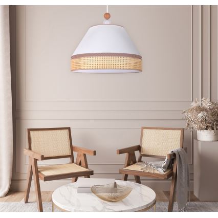 Duolla - Chandelier on a string AVIGNON 1xE27/15W/230V d. 60 cm white/rattan