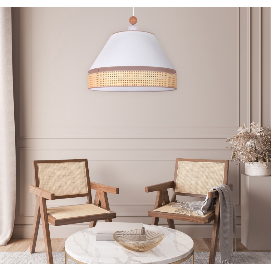 Duolla - Chandelier on a string AVIGNON 1xE27/15W/230V d. 60 cm white/rattan