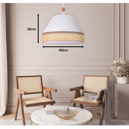 Duolla - Chandelier on a string AVIGNON 1xE27/15W/230V d. 60 cm white/rattan