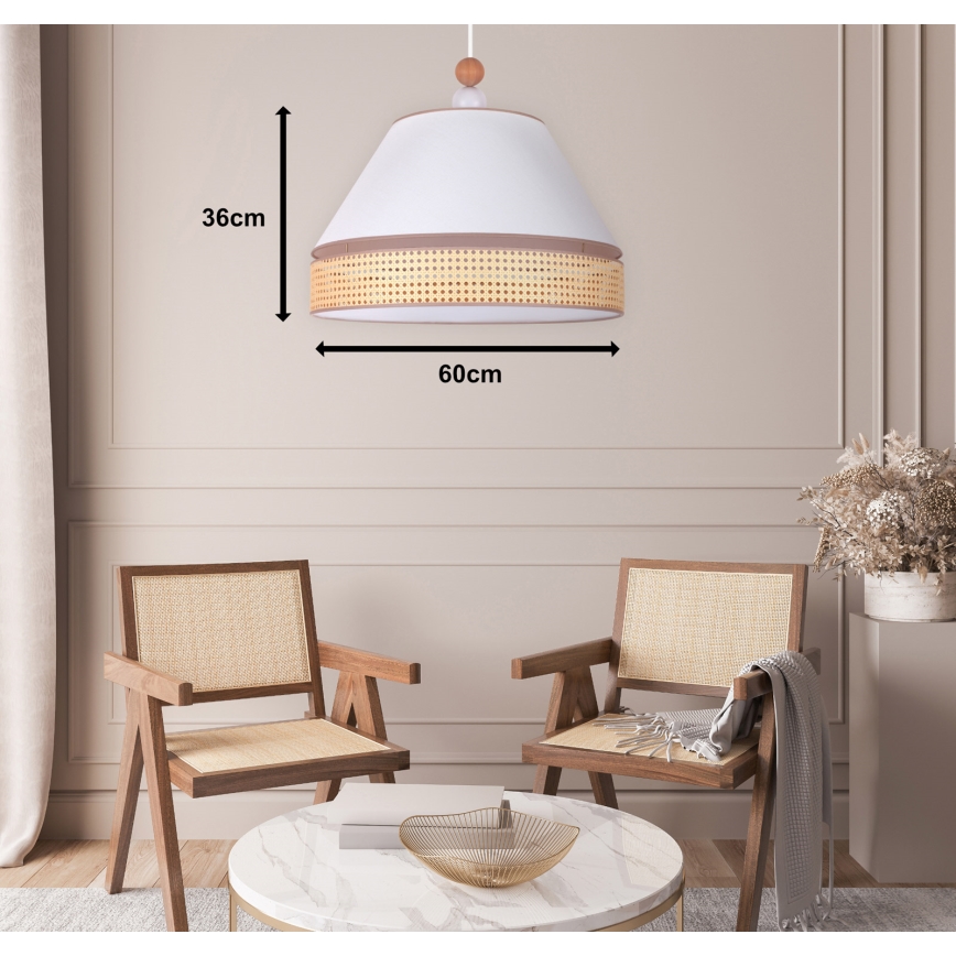 Duolla - Chandelier on a string AVIGNON 1xE27/15W/230V d. 60 cm white/rattan