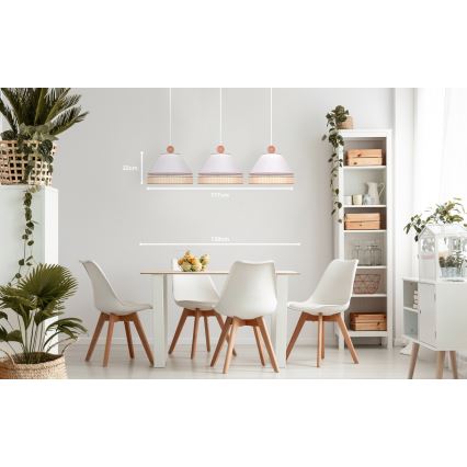 Duolla - Chandelier on a string AVIGNON 3xE27/15W/230V white/rattan