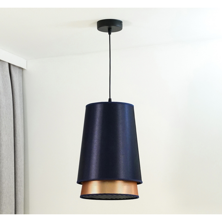 Duolla - Chandelier on a string BELL SHINY 1xE27/15W/230V d. 25 cm blue/copper