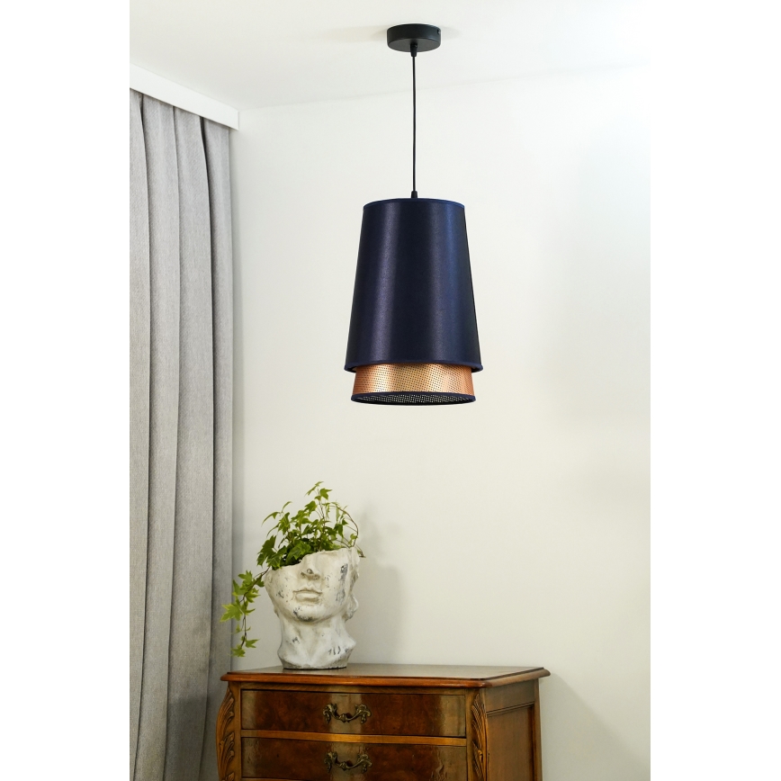Duolla - Chandelier on a string BELL SHINY 1xE27/15W/230V d. 25 cm blue/copper