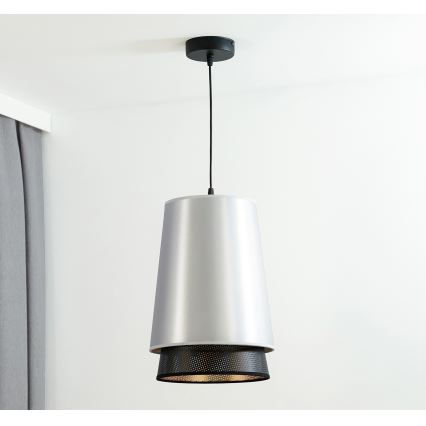 Duolla - Chandelier on a string BELL SHINY 1xE27/15W/230V d. 25 cm silver/black
