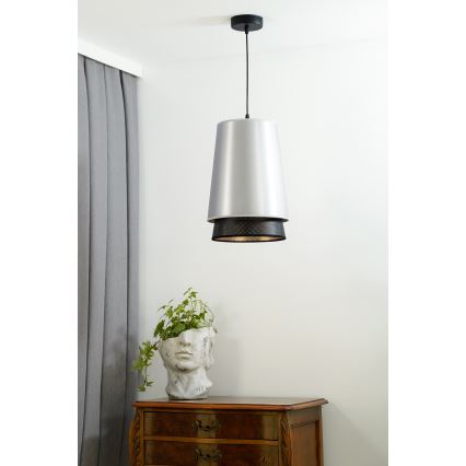 Duolla - Chandelier on a string BELL SHINY 1xE27/15W/230V d. 25 cm silver/black
