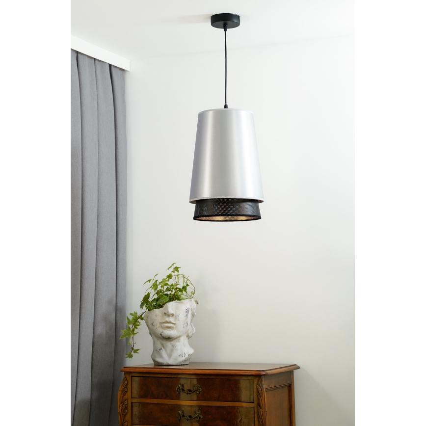 Duolla - Chandelier on a string BELL SHINY 1xE27/15W/230V d. 25 cm silver/black