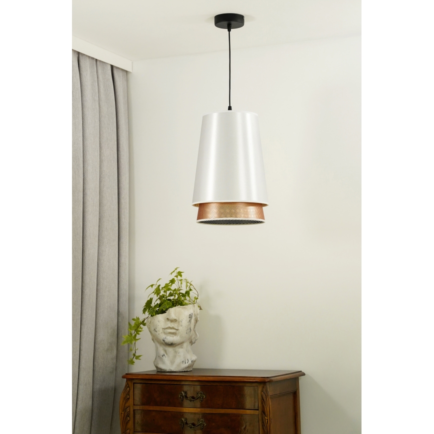 Duolla - Chandelier on a string BELL SHINY 1xE27/15W/230V d. 25 cm white/copper