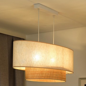 Duolla - Chandelier on a string DOUBLE OVAL NATURE 2xE27/15W/230V creamy/beige