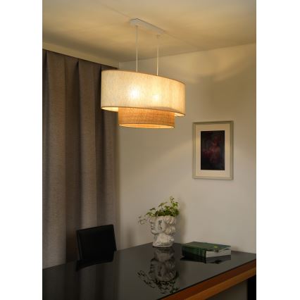 Duolla - Chandelier on a string DOUBLE OVAL NATURE 2xE27/15W/230V creamy/beige