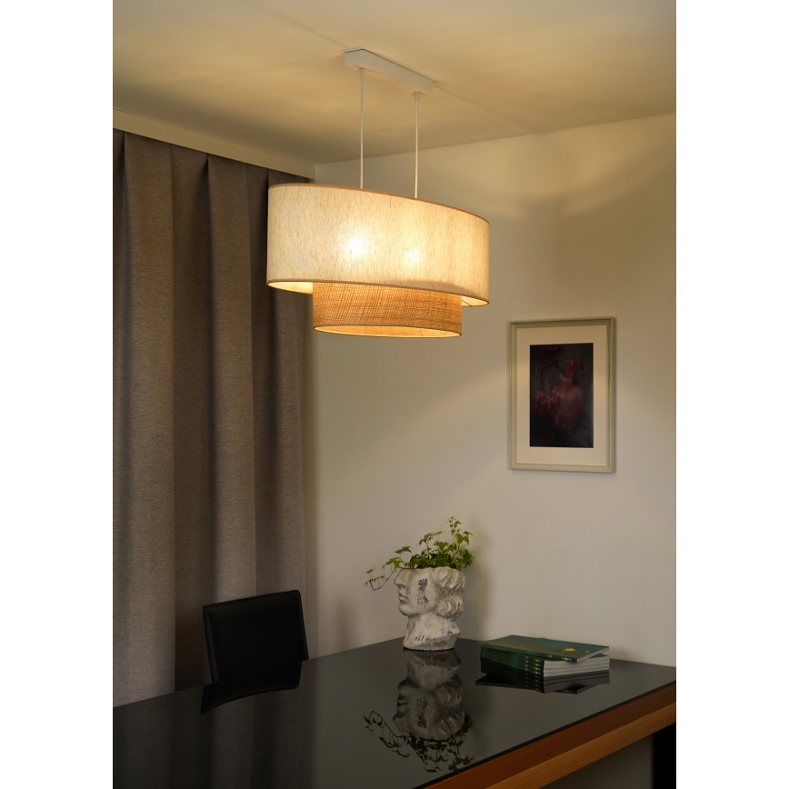 Duolla - Chandelier on a string DOUBLE OVAL NATURE 2xE27/15W/230V creamy/beige