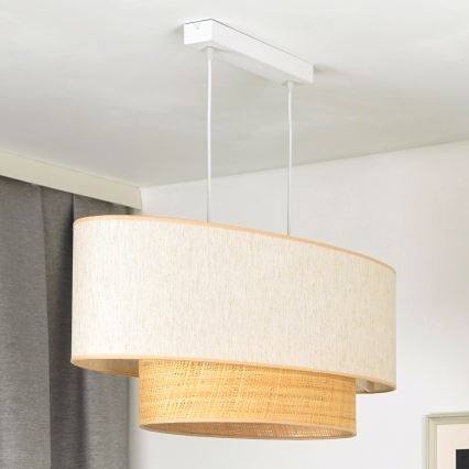 Duolla - Chandelier on a string DOUBLE OVAL NATURE 2xE27/15W/230V creamy/beige