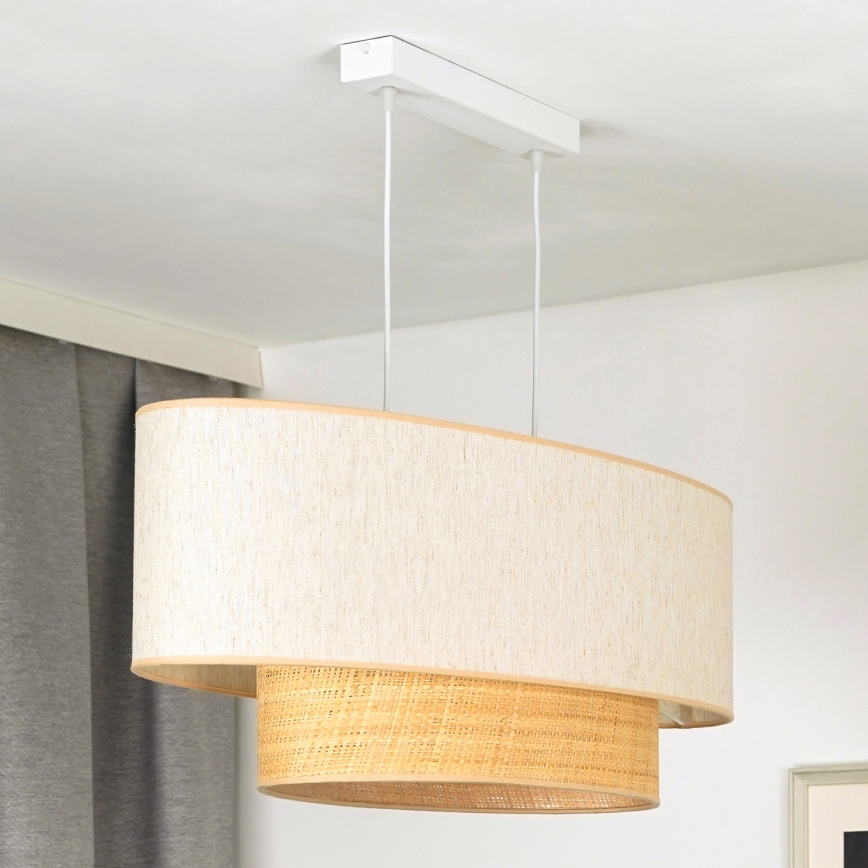 Duolla - Chandelier on a string DOUBLE OVAL NATURE 2xE27/15W/230V creamy/beige