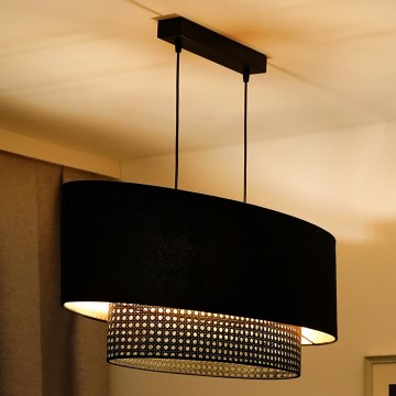 Duolla - Chandelier on a string DOUBLE OVAL RATTAN 2xE27/15W/230V black/rattan