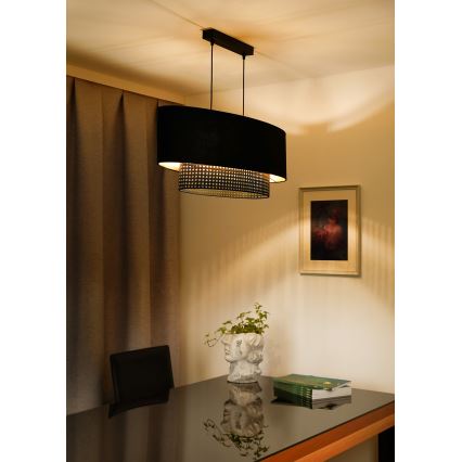 Duolla - Chandelier on a string DOUBLE OVAL RATTAN 2xE27/15W/230V black/rattan