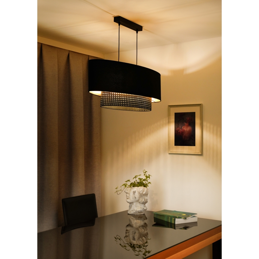 Duolla - Chandelier on a string DOUBLE OVAL RATTAN 2xE27/15W/230V black/rattan