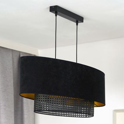 Duolla - Chandelier on a string DOUBLE OVAL RATTAN 2xE27/15W/230V black/rattan