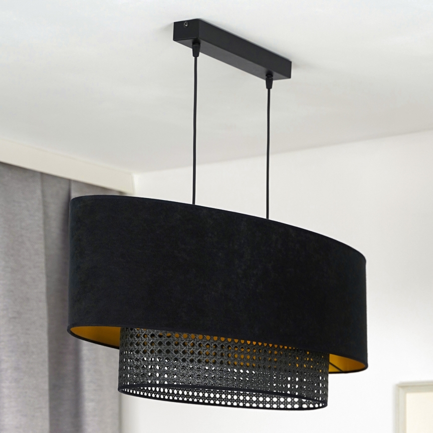 Duolla - Chandelier on a string DOUBLE OVAL RATTAN 2xE27/15W/230V black/rattan