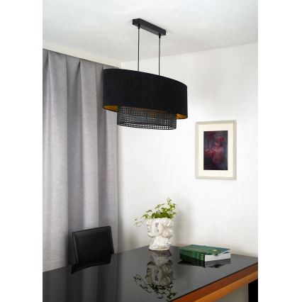 Duolla - Chandelier on a string DOUBLE OVAL RATTAN 2xE27/15W/230V black/rattan