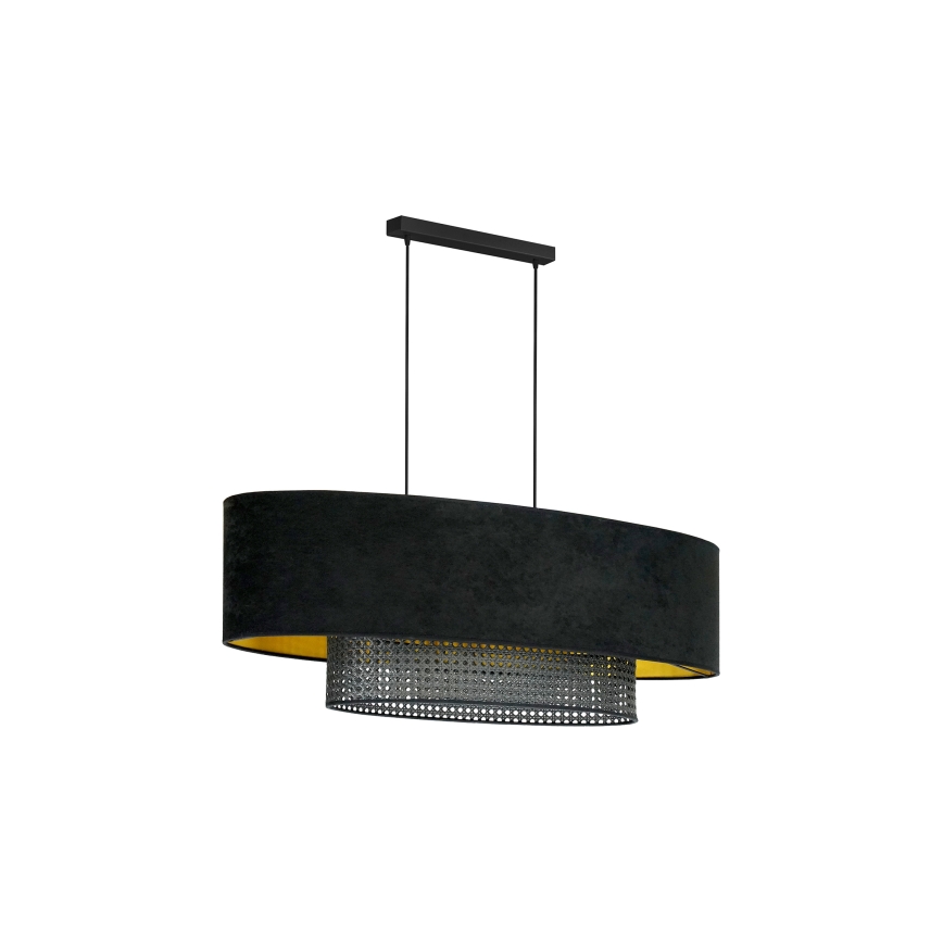 Duolla - Chandelier on a string DOUBLE OVAL RATTAN 2xE27/15W/230V black/rattan
