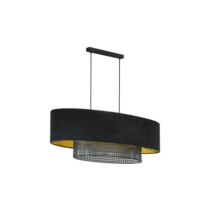 Duolla - Chandelier on a string DOUBLE OVAL RATTAN 2xE27/15W/230V black/rattan