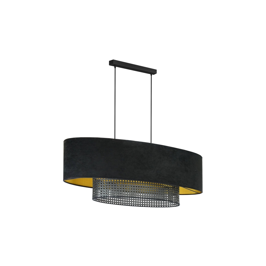 Duolla - Chandelier on a string DOUBLE OVAL RATTAN 2xE27/15W/230V black/rattan