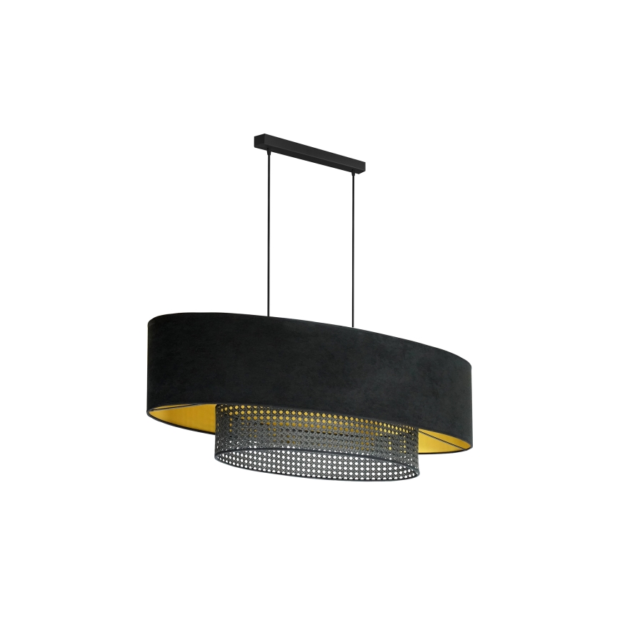 Duolla - Chandelier on a string DOUBLE OVAL RATTAN 2xE27/15W/230V black/rattan