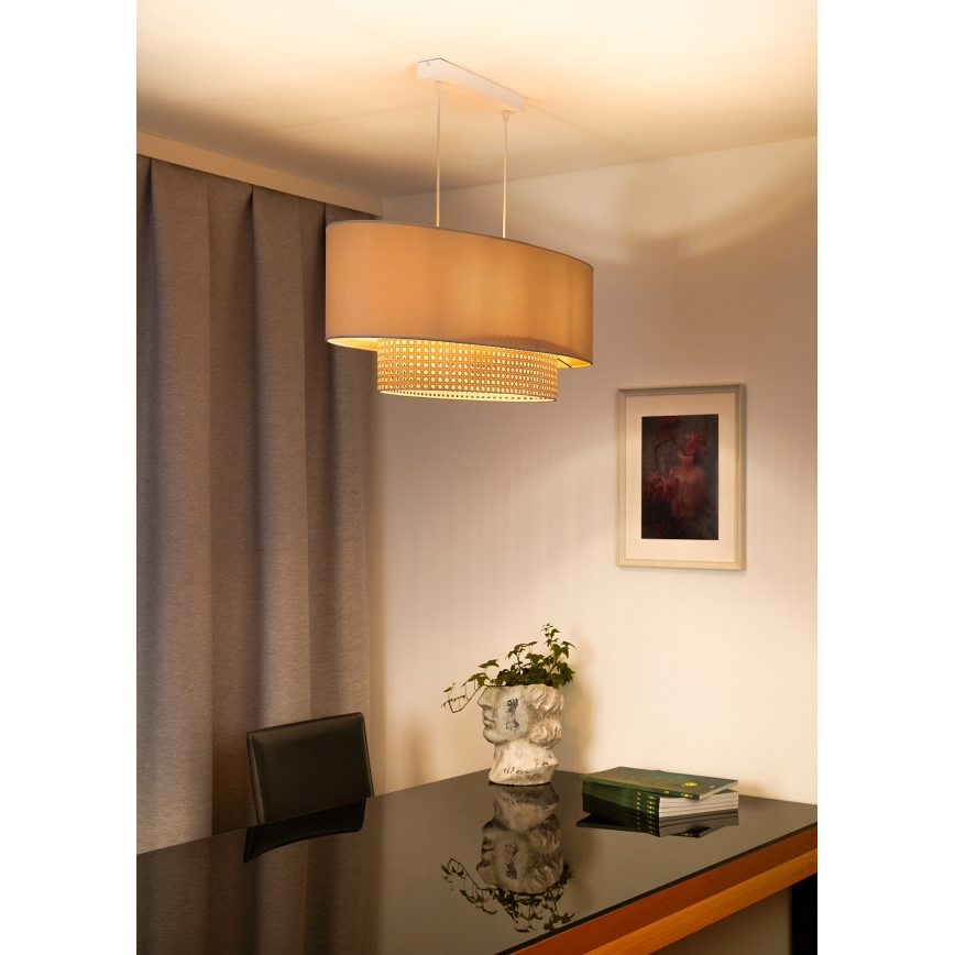 Duolla - Chandelier on a string DOUBLE OVAL RATTAN 2xE27/15W/230V creamy/rattan